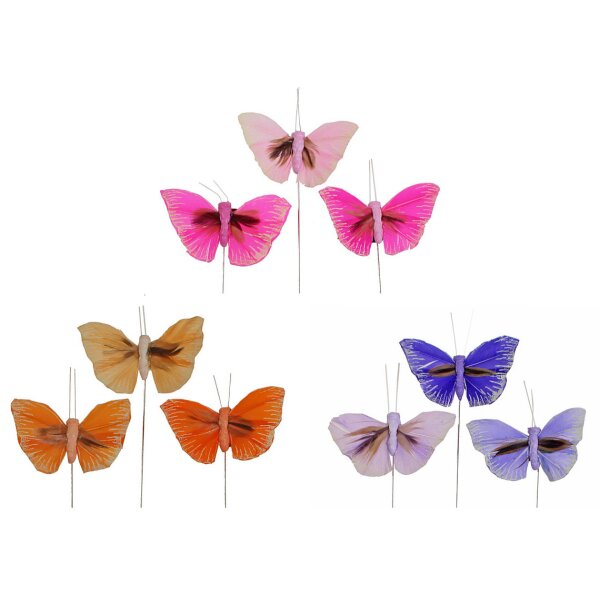 Deko-Schmetterlinge am Draht 5,5 cm 3er-Set in verschiedenen Farbtönen