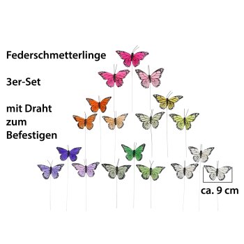 Deko-Schmetterlinge Ton-in-Ton 9 cm am Draht 3er-Set in...