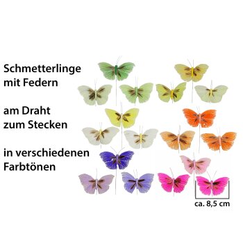 Deko-Schmetterlinge am Draht 8,5 cm 3er-Set in unterschiedlichen Farbsortierungen verfügbar