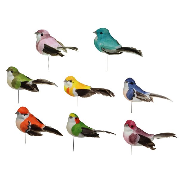 Deko-Vögel mit Federn - in verschiedenen Farben und Größen verfügbare Bastelvögel
