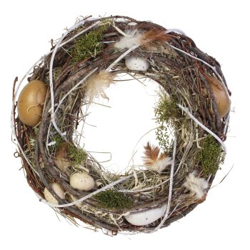 Natürlicher Osterkranz 24 cm mit Zweigen, Heu und Eiern