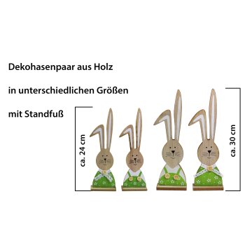 Holzhasen-Paar mit langen Ohren natur grün-weiss 2er...