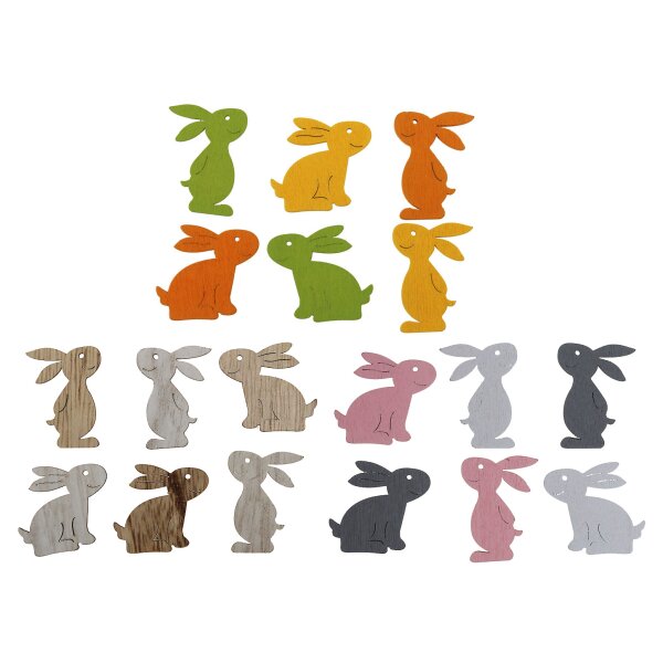 Mini-Holzhasen zum Basteln sortiert 3,5-4 cm in unterschiedlichen Farbsortierungen