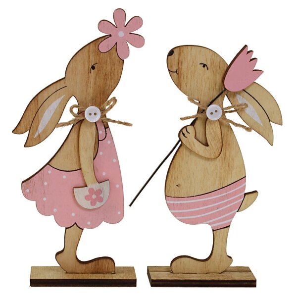 Verliebtes Hasenpaar aus Holz natur-rosa Holz-Osterhasen Junge und Mädchen