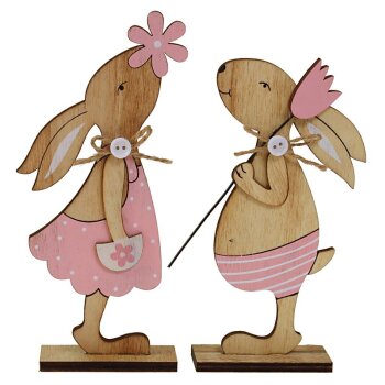 Verliebtes Hasenpaar aus Holz natur-rosa Holz-Osterhasen...