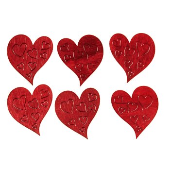 Rote Holzherzen-Streu gelasert mit kleinen Herzen 5 cm in zwei unterschiedlichen Packungsgrößen