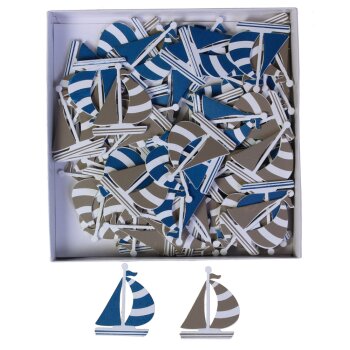 Segelboote aus Holz blau - grau sortiert 4,5 cm
