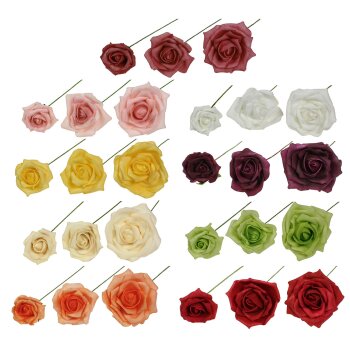 Foamrosen am Draht  in verschiedenen Farben und Größen erhältlich - Schaumrosen Kunstblumen