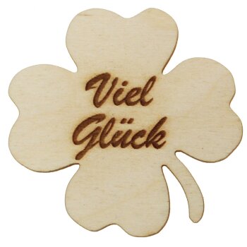 Kleeblatt aus Holz "Viel Glück" 7 cm natur