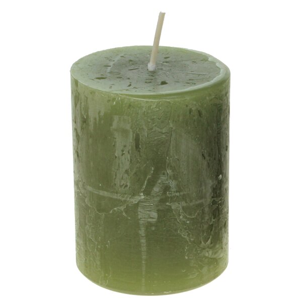 Rustickerzen 8 x 6 cm olive - rustikale, selbstlöschende Stumpenkerzen - Safe Candle