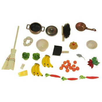 Miniaturregal 12 cm aus Holz mit Deko – 34teiliges Set