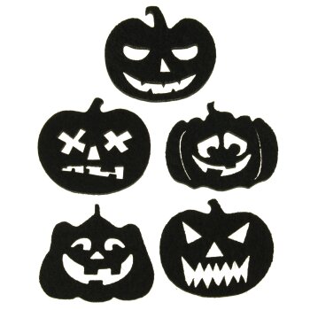 Schwarze Halloween-Kürbisse aus Filz 5 cm - 5er-Set