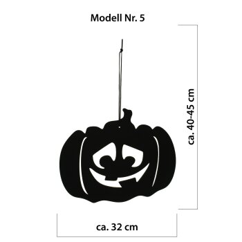 Halloweenkürbisse mit Aufhänger, 40-45 cm, aus Filz - In 5 Verschiedenen Modellen, Orange oder Schwarz - Fensterdekoration