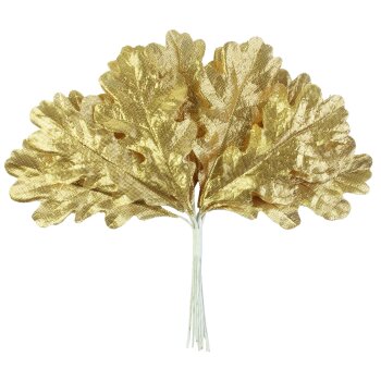 Eichen-Blätter gold am Drahtstiel 12er-Bund 12 cm