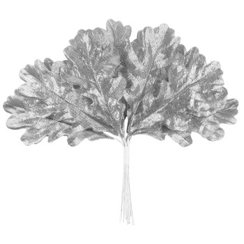 Eichen-Blätter silber am Drahtstiel 12er-Bund 12 cm