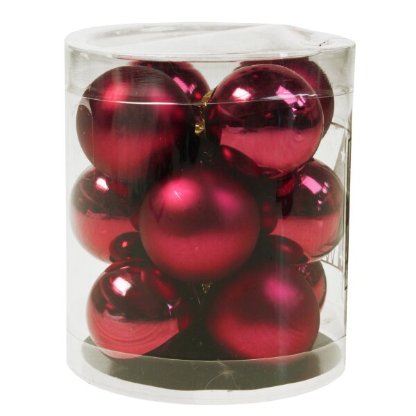 Glaskugeln Farbmischung Burgund (rot/fuchsia) 3 cm 12teilig Weihnachtsdeko Baumschmuck