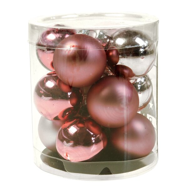 Glaskugeln Farbmischung Poesie (rosa-silber) 3 cm 12teilig Weihnachtsdeko Baumschmuck