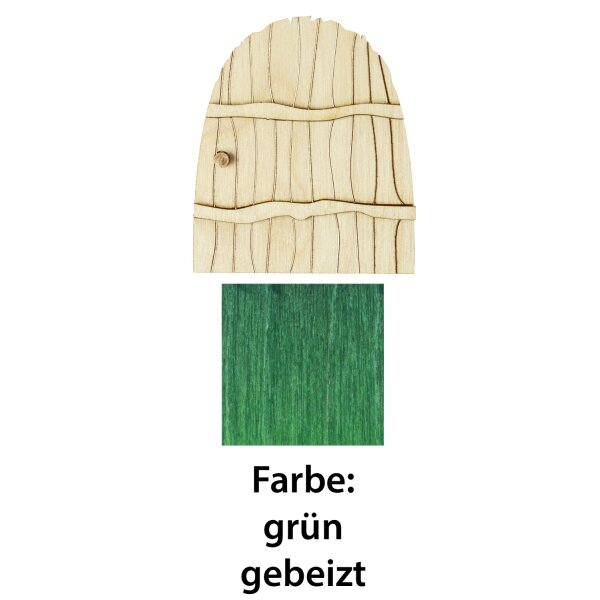 Bezaubernde Wichteltüre 6 x 7 cm, Dekoholztüre, Minigartentor Modell Nr.3 grün - gebeizt