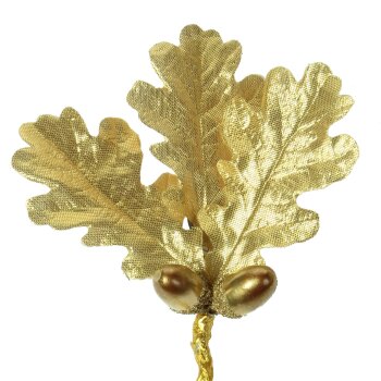 Hutrsträußchen 3 Blätter gold – 2 Eicheln gold 24 cm