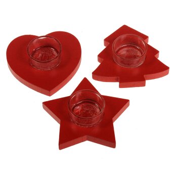 Teelicht-Kerzenleuchter aus Holz rot 10-11 cm 3er-Set