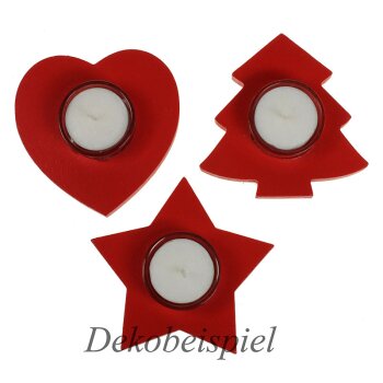 Teelicht-Kerzenleuchter aus Holz rot 10-11 cm 3er-Set