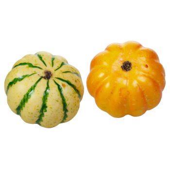 Kleiner Dekokürbis grün-creme und orange sortiert 8 cm Stückpreis