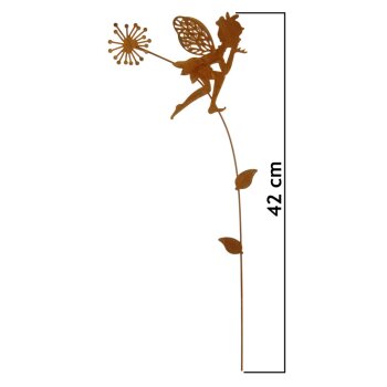 Sitzende Dekoelfe auf einer Pusteblumen Echtrost 42 cm