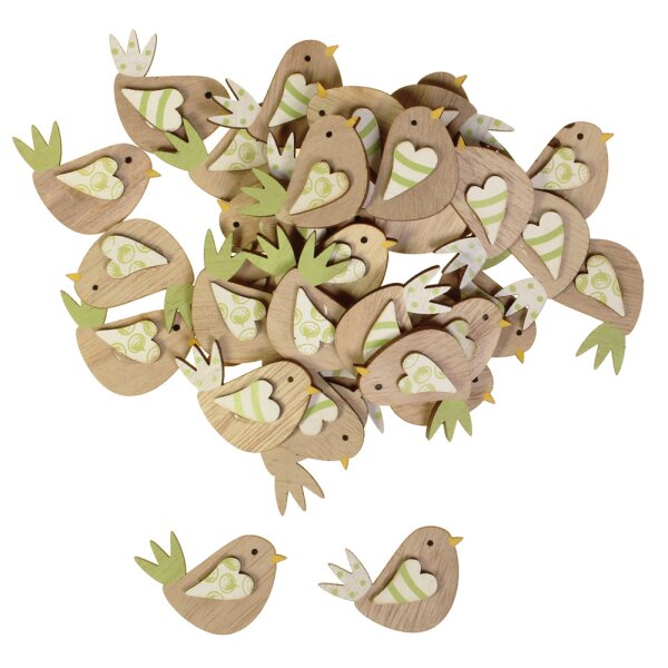 Minivögel aus Holz natur-grün 4,5 cm 36 Stück Sparpack Frühjahresdekoration