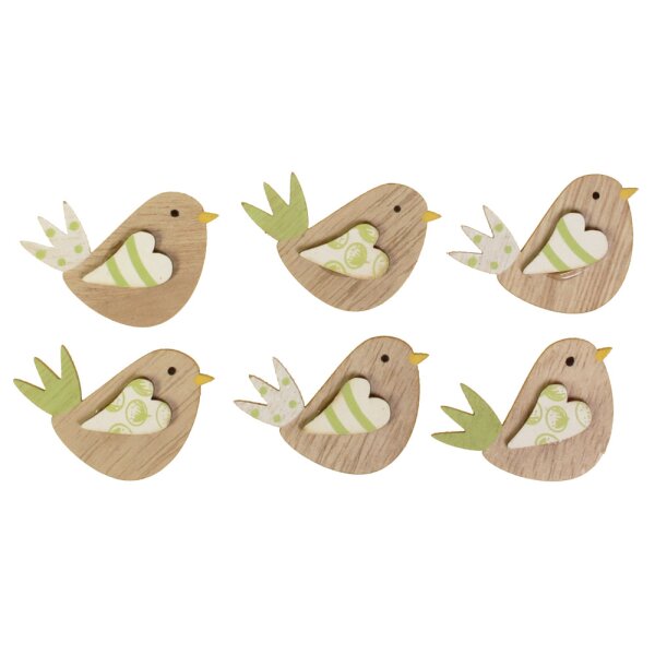 Minivögel aus Holz natur-grün 4,5 cm 6 Stück
