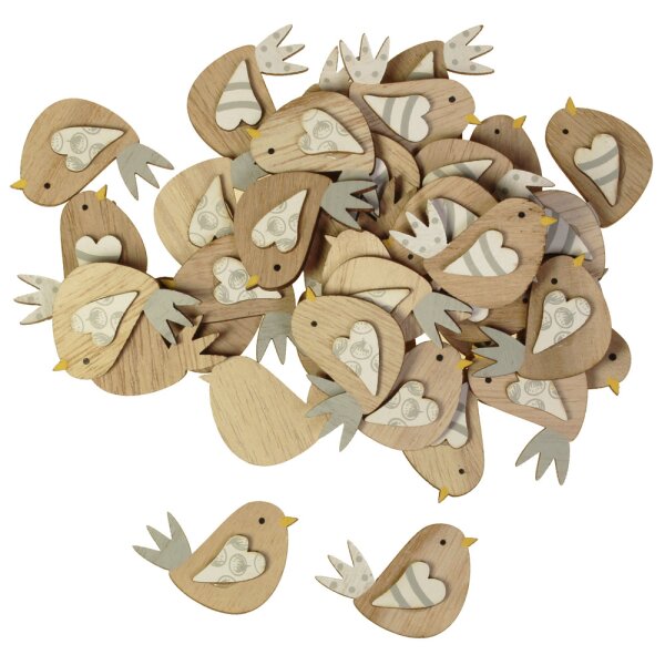 Minivögel aus Holz natur-grau 4,5 cm 36 Stück Sparpack Frühjahresdekoration