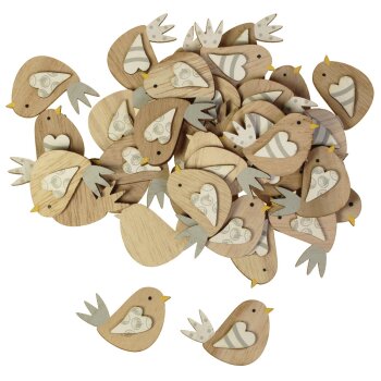 Minivögel aus Holz natur-grau 4,5 cm 36 Stück...