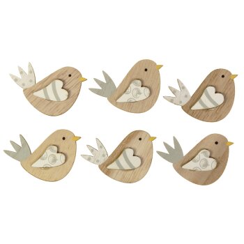 Minivögel aus Holz natur-grau 4,5 cm 6 Stück