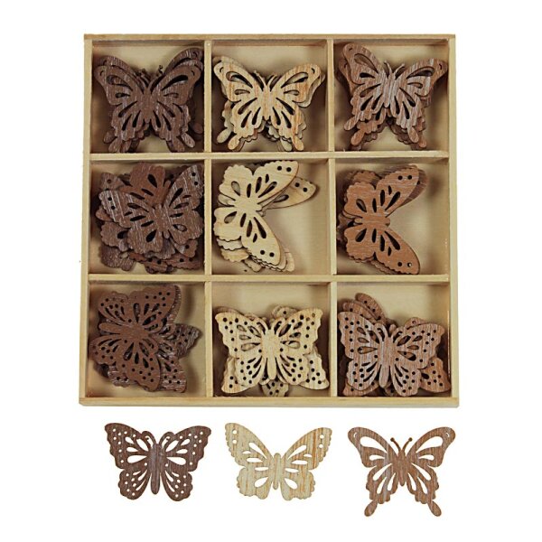 Holz-Schmetterlinge zum Basteln 4 cm Natur-Braun-Mix Großpackung 54 Stück