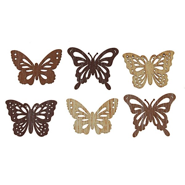 Holz-Schmetterlinge zum Basteln 4 cm Natur-Braun Mix 6 Stück