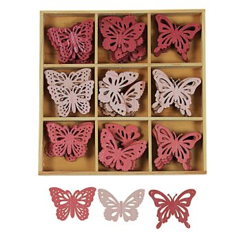 Holz-Schmetterlinge zum Basteln 4 cm Rosa-Mix Großpackung 54 Stück