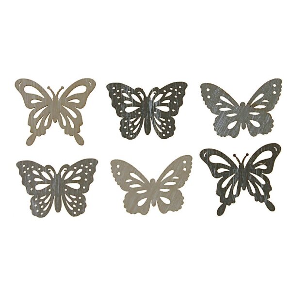 Holz-Schmetterlinge zum Basteln 4 cm Grau-Mix 6 Stück