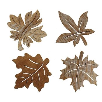 Streudeko Herbstlaub-Mix aus Holz natur-braun white-wash 3,5 – 4 cm Großpackung 36 Stück