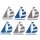 Segelboote aus Holz blau - grau sortiert 4,5 cm 6 Stück