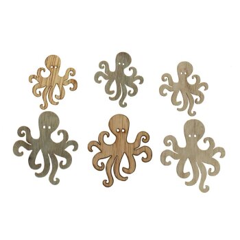 Streudeko Octopus aus Holz Farbmix 3,3 + 4 cm Großpackung 72 Stück