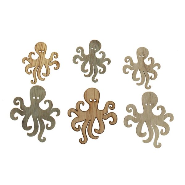 Streudeko Octopus aus Holz Farbmix 3,3 + 4 cm 9 Stück