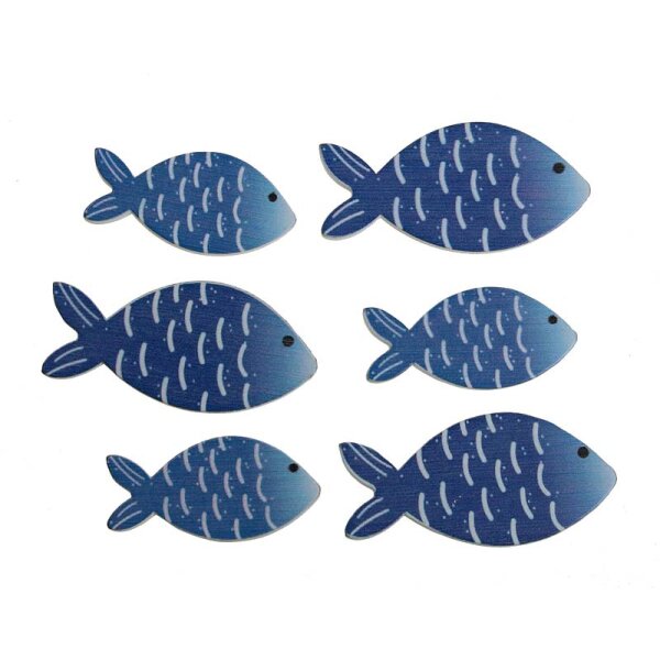 Streudeko Holzfische selbstklebend blau 3,5 + 4,5 cm 6 Stück