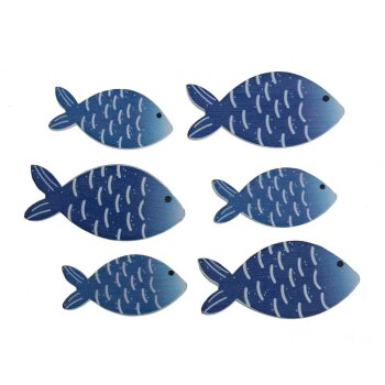 Streudeko Holzfische selbstklebend blau 3,5 + 4,5 cm 6...