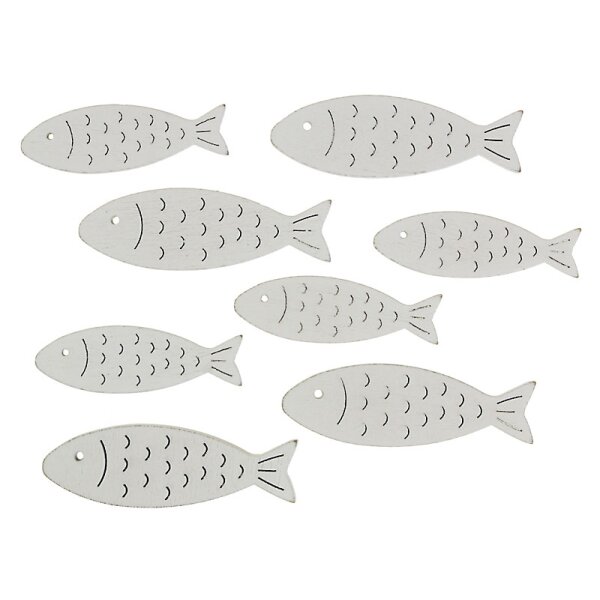 Fische aus Holz weiss 4,5+5,5 cm 8 Stück Streudeko zum Basteln