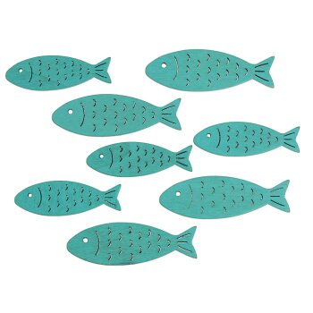 Fische aus Holz hellblau 4,5+5,5 cm 8 Stück...