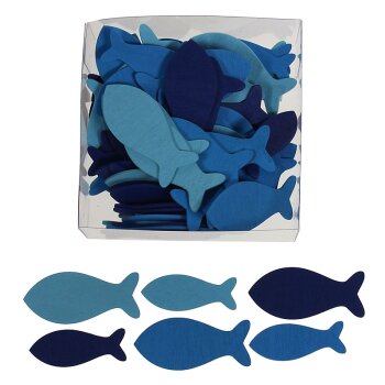 Streudeko Holzfische blau gemischt 5-6 cm...