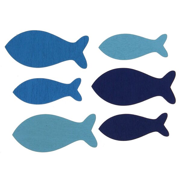 Streudeko Holzfische blau gemischt 5-6 cm 6 Stück