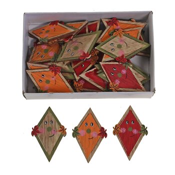 Mini-Drachen zum Basteln Holzdeko grün-orange-rot 5 cm Großpackung 36 Stück