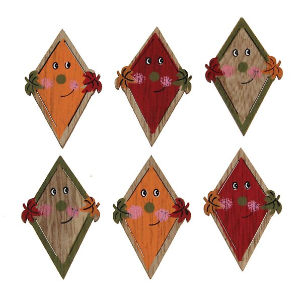 Mini-Drachen zum Basteln Holzdeko grün-orange-rot 5 cm 6 Stück
