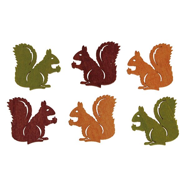 Eichhörnchen-Streu zum Basteln grün-orange-rotbraun 4 cm 6 Stück