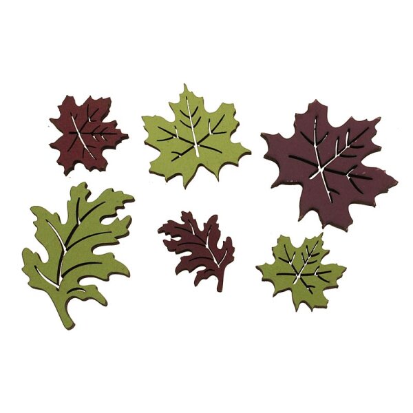 Herbstblätter dick Streudeko aus Holz grün-berry 2,5 -5 cm 6 Stück